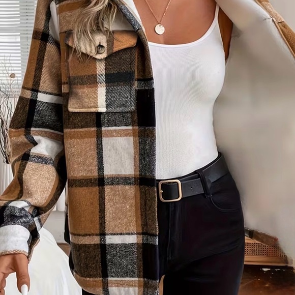 Women’s Casual Plaid Fleece-Lined Hooded Jacket - Picture 3 of 4